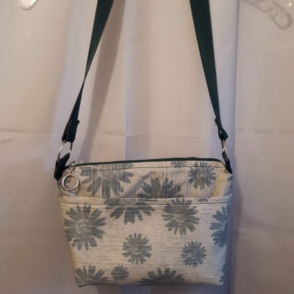 New Canvas Boho Floral Greige Teal Purse Shoulder Bag Pretty fabric! - Picture 2 of 10